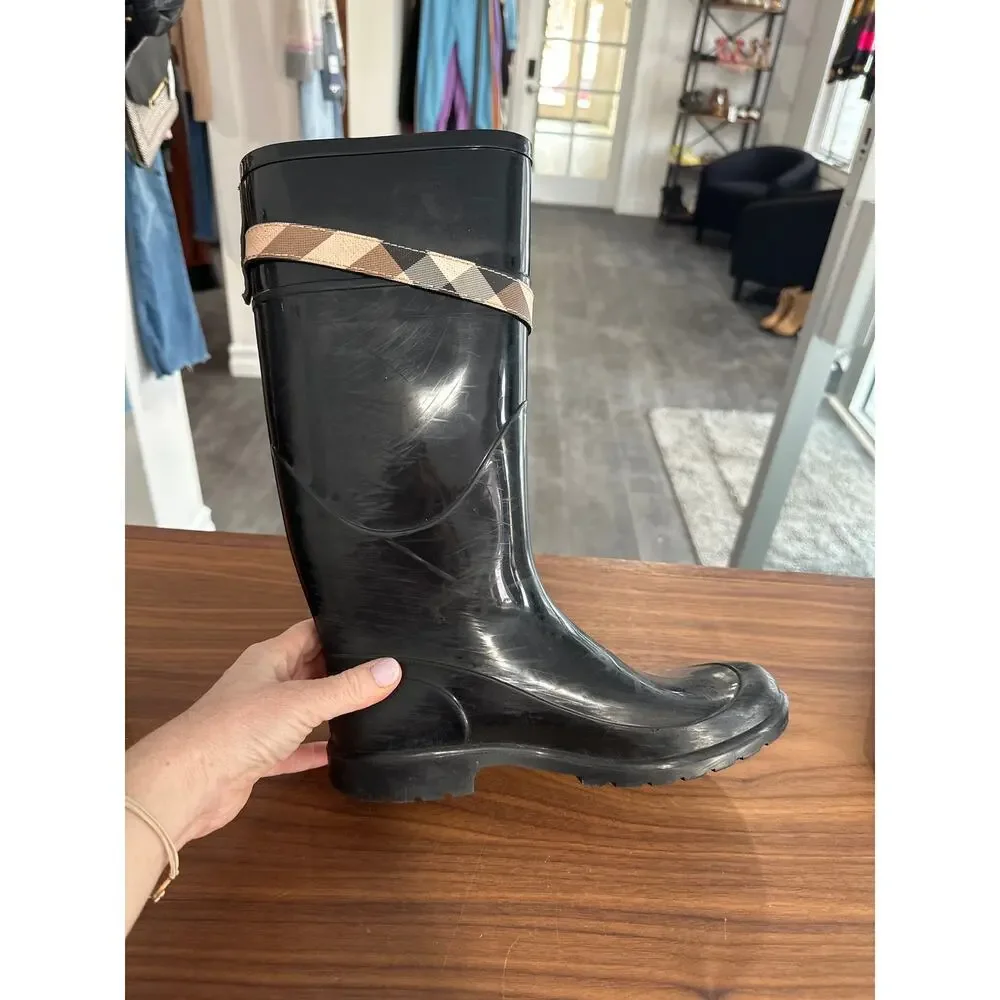 Burberry Kenyon Nova Check Belt Rain Boots Size 38(8) - Picture 11 of 11